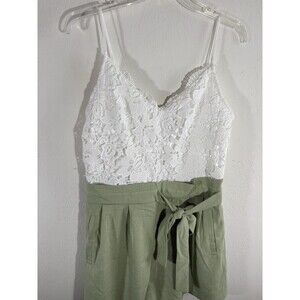 Love Tree Women Rompers Green & White Lace V Neck Belted Large Adjustable Straps